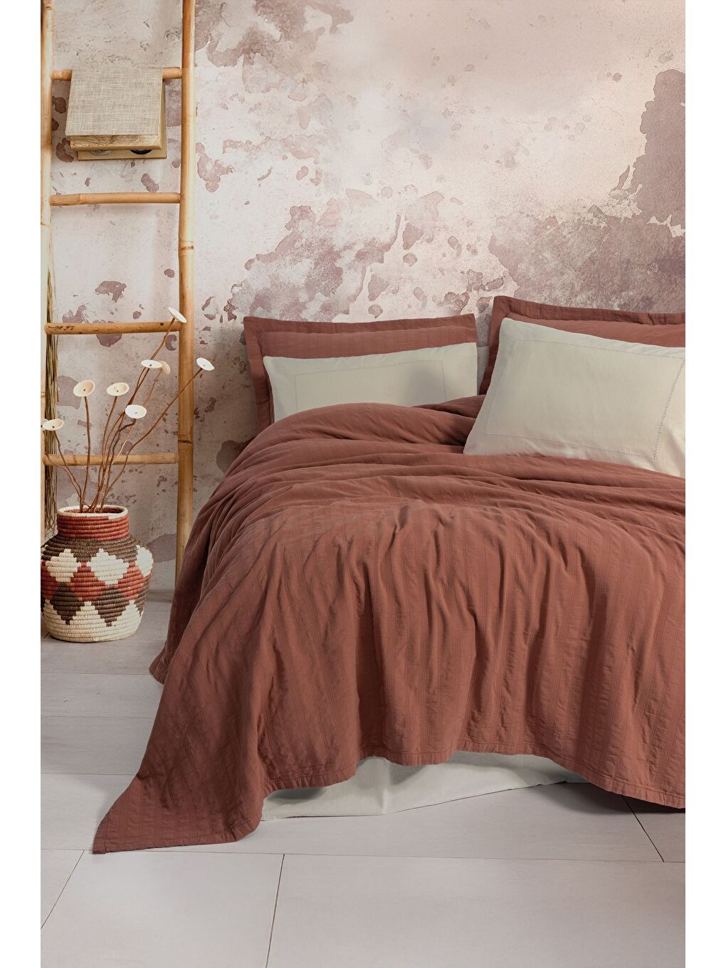 Karışık Pamuk Box Natura Çift Kişilik Yatak Örtüsü / Pike Takımı Vilo Kiremit