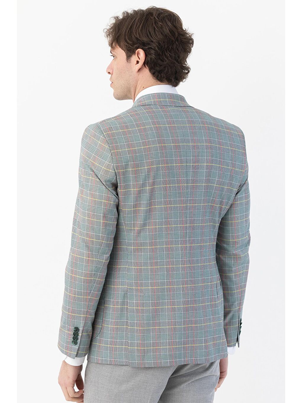 Giotelli Yeşil Regular Fit Sivri Yaka Kruvaze Ekose Casual Ceket-2