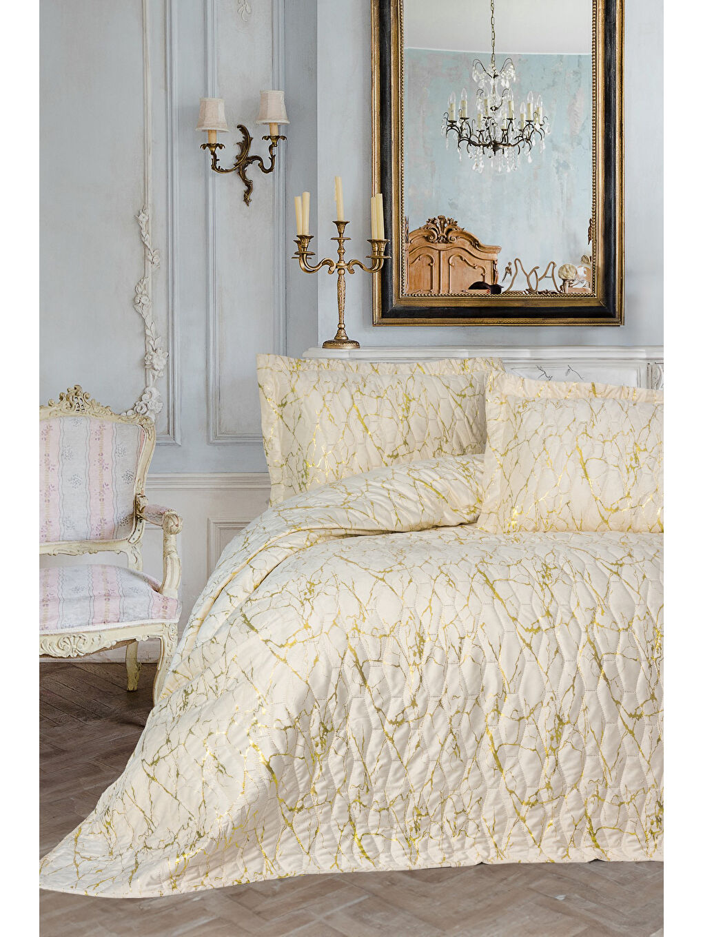 Karışık Pamuk Box Smart Çift Kişilik Yatak Örtüsü Destello Krem