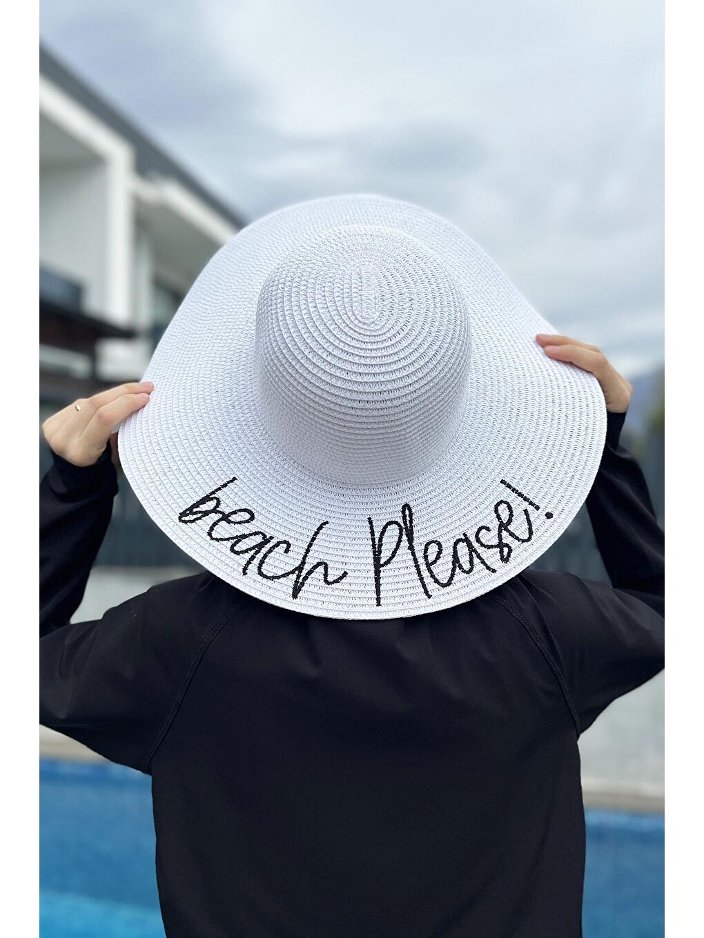 Beach Please Yazılı Hasır Şapka Beyaz RŞ-35