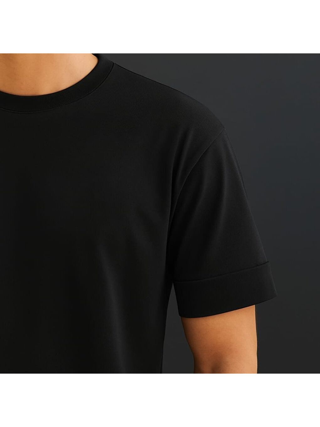 Siyah Erkek Basic Oversize Double Face Kumaş Kısa Kollu Tshirt-3