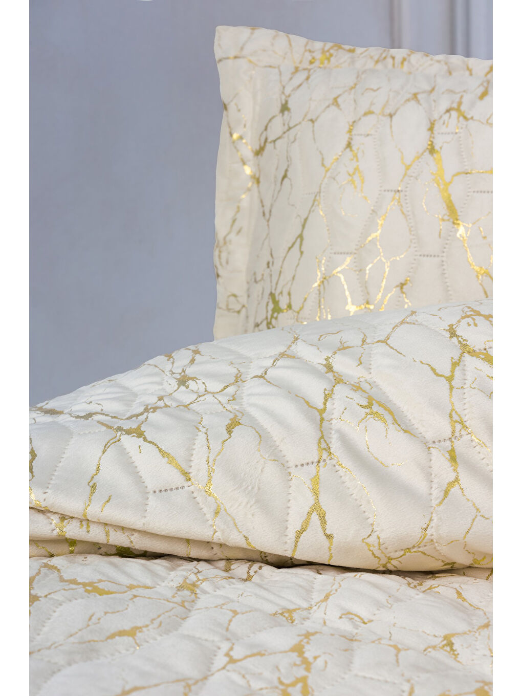 Karışık Pamuk Box Smart Çift Kişilik Yatak Örtüsü Destello Krem-1