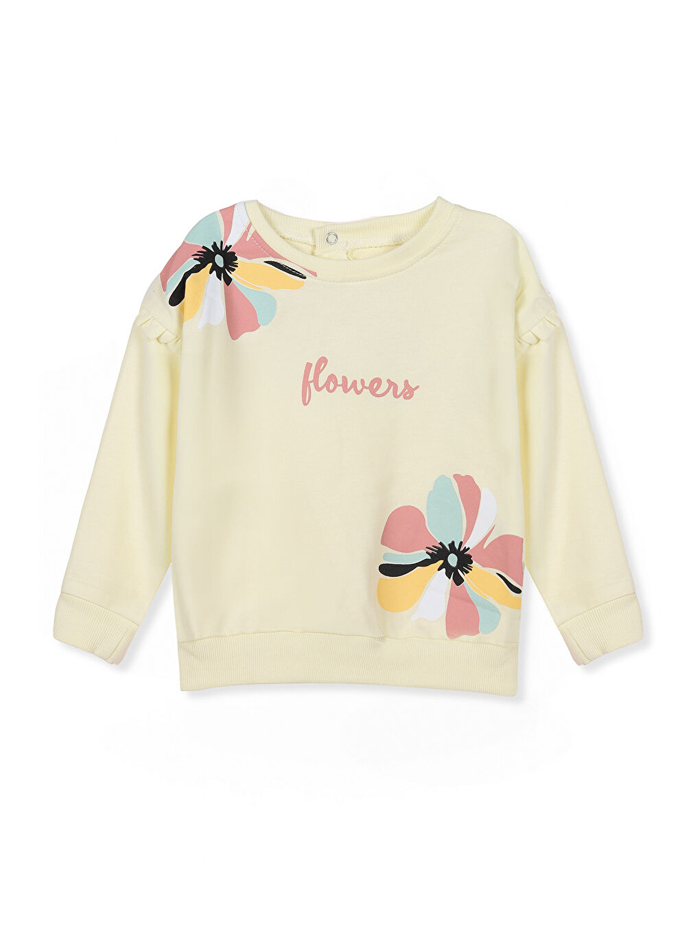 KİKO Sarı-Pembe Flower Baskı Kız Bebek Sweatshirt Eşofman 2'Li Takım - 1