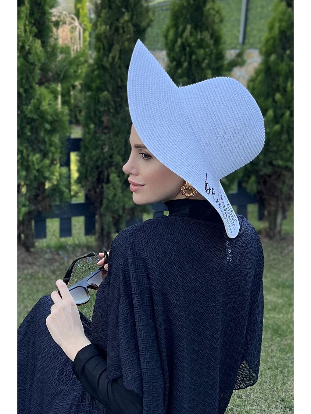 Beach Please Yazılı Hasır Şapka Beyaz RŞ-35-2