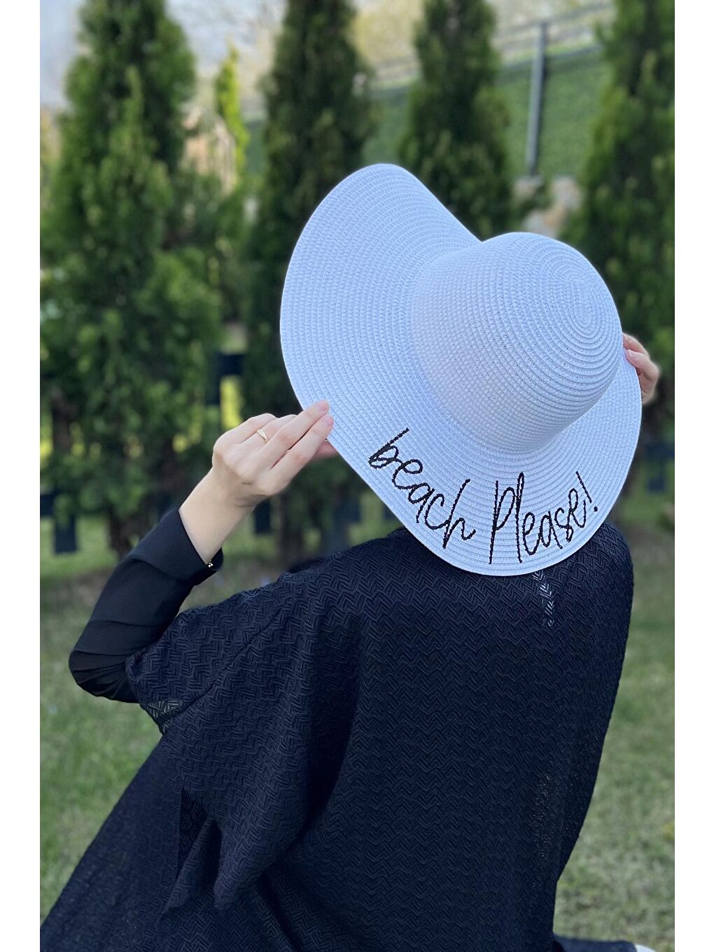Beach Please Yazılı Hasır Şapka Beyaz RŞ-35-3