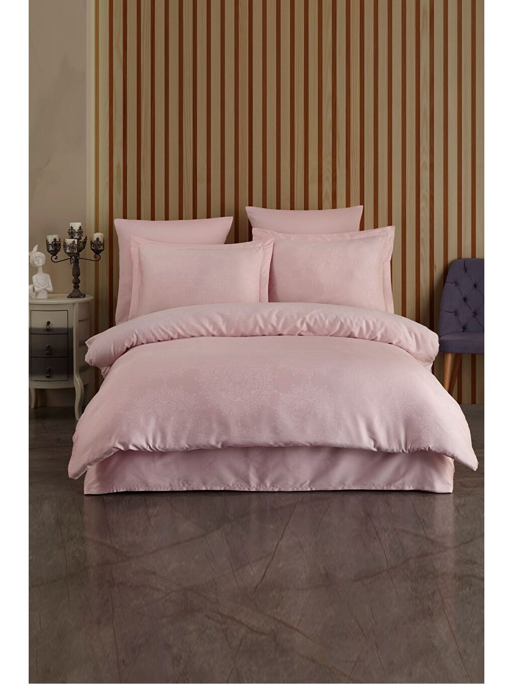 Karışık Liyosel Jakar Nevresim Takımı Tek Kişilik - Nothingham Pudra