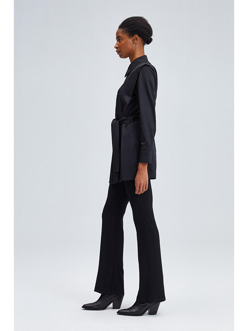 Siyah Kuşaklı Poplin Gömlek Tunik-2