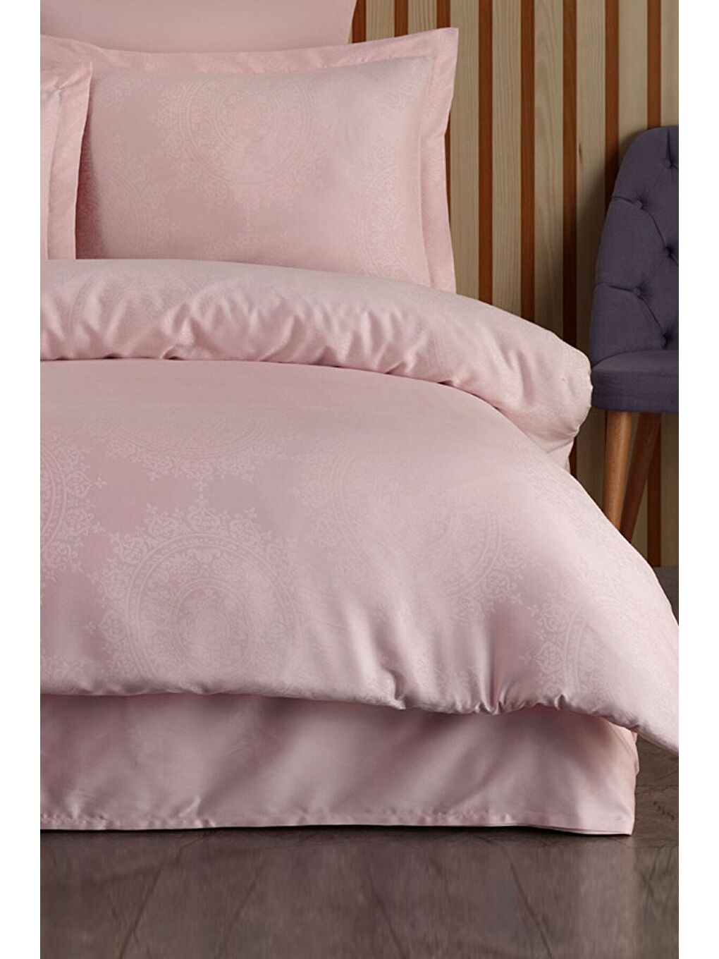 Karışık Liyosel Jakar Nevresim Takımı Tek Kişilik - Nothingham Pudra-1