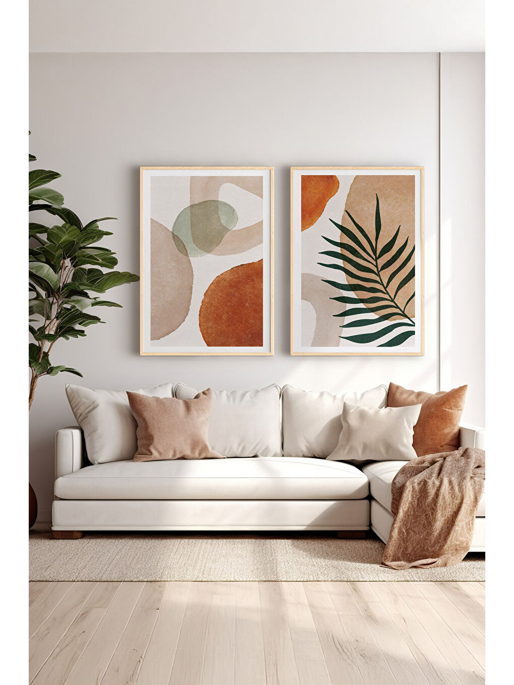 Beyaz 2 Parça Gerçek Ahşap Renkli Çerçeveli Tablo Seti - Model 21 - ERSY2LIMODEL21-AHSAP