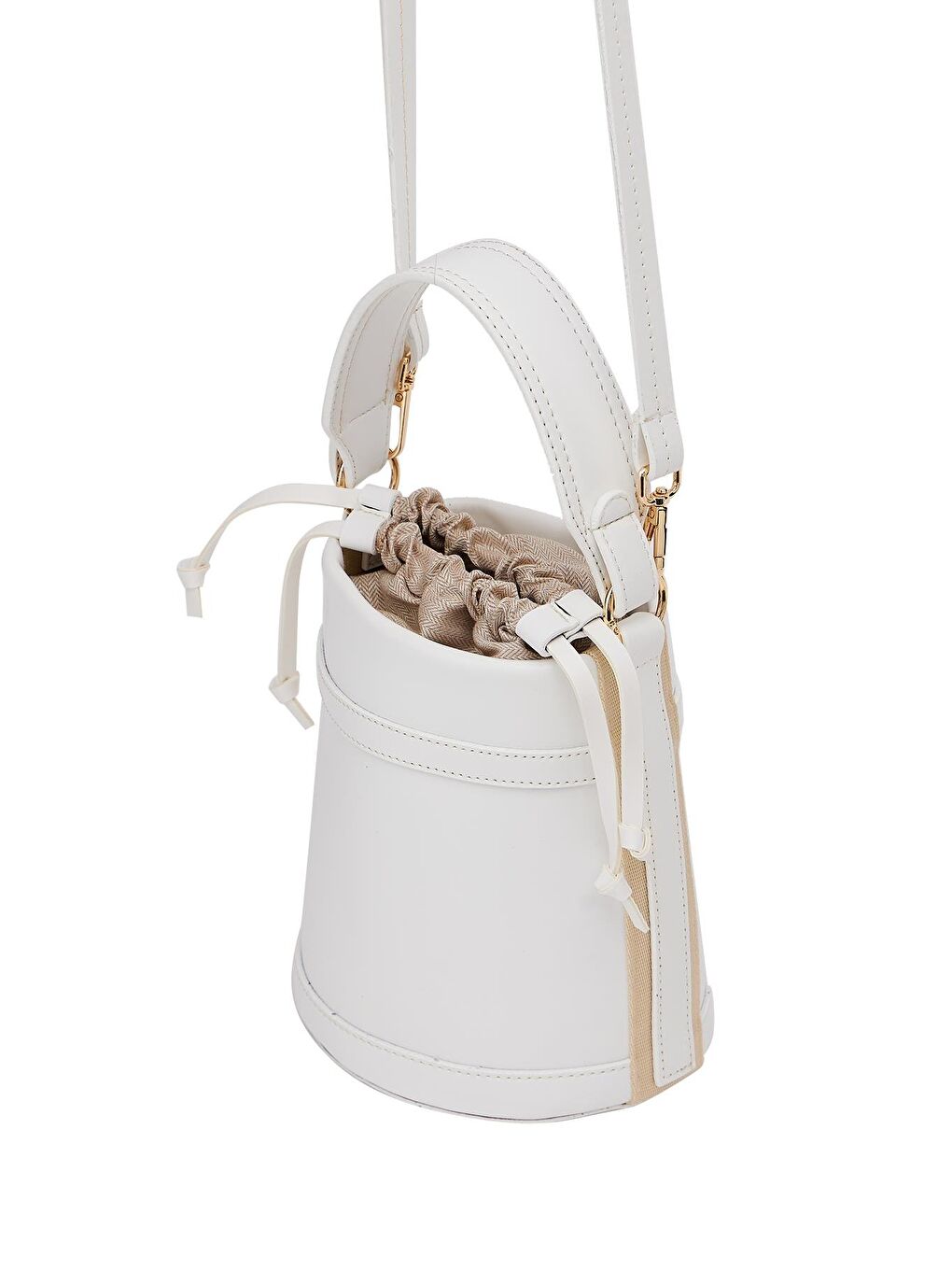 Kontrast Dikişli Kova El Ve Omuz Çanta Beyaz-1