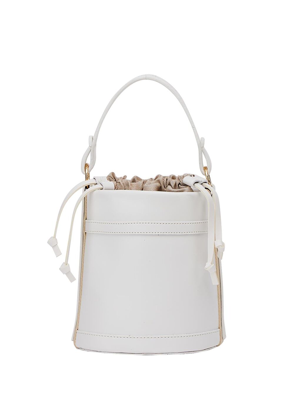 Kontrast Dikişli Kova El Ve Omuz Çanta Beyaz-2