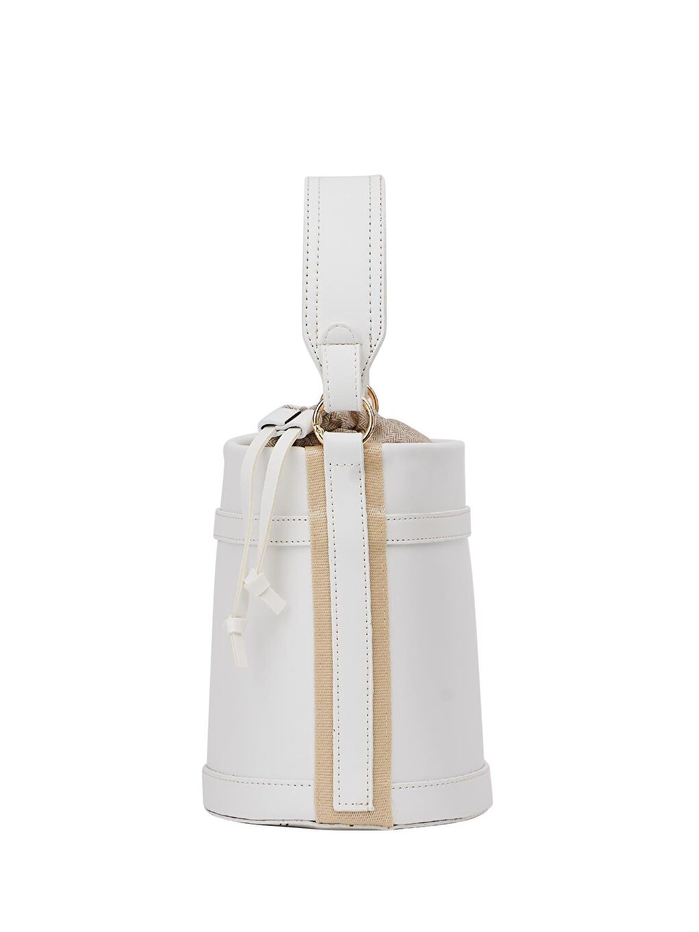 Kontrast Dikişli Kova El Ve Omuz Çanta Beyaz-3