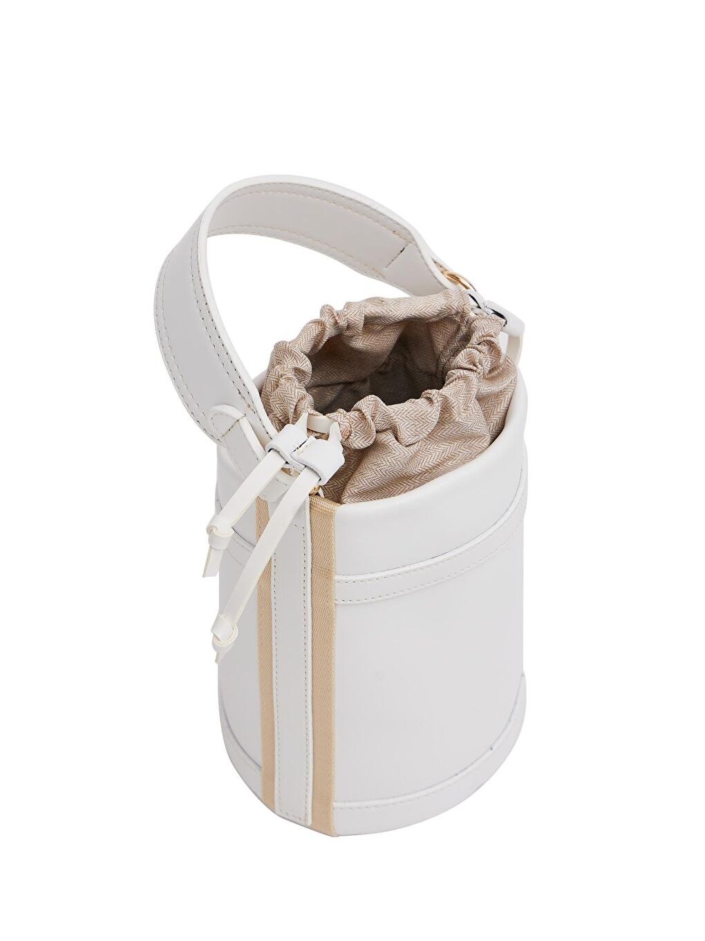 Kontrast Dikişli Kova El Ve Omuz Çanta Beyaz-4