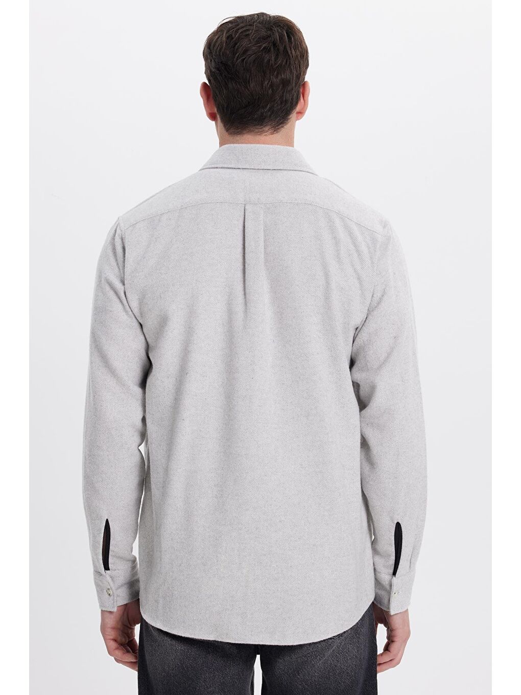 Erkek Regular Fit Klasik Kesim Düz Cepli Koyu Gri Oduncu Gömlek-6