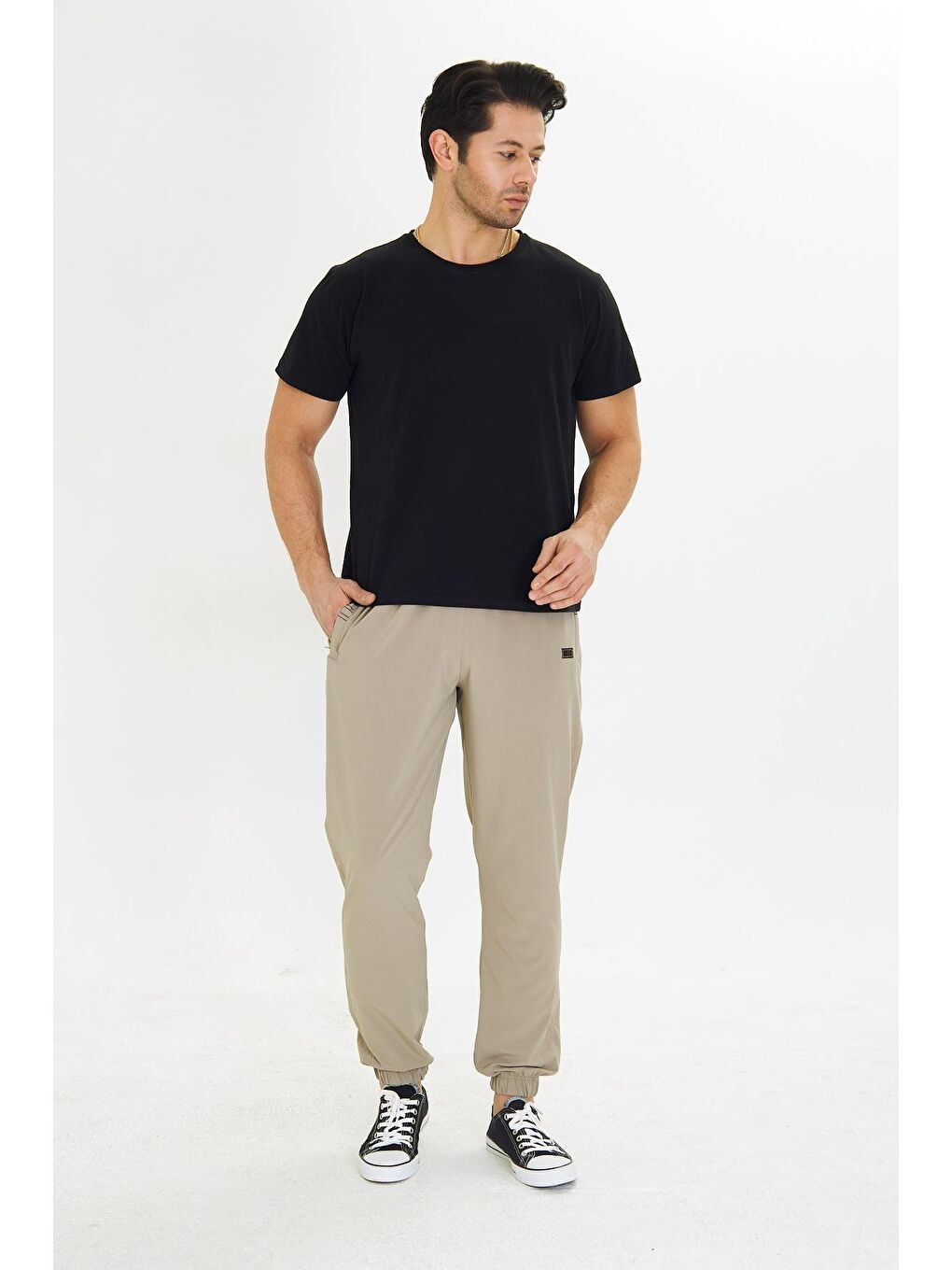 Erkek Stretchfit Esnek Lastik Paçalı Eşofman Altı Bej 2663-B-1