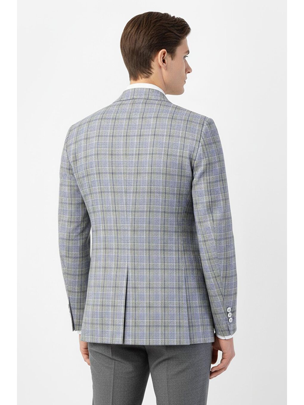 Giotelli Gri Regular Fit Sivri Yaka Kruvaze Ekose Casual Ceket-3