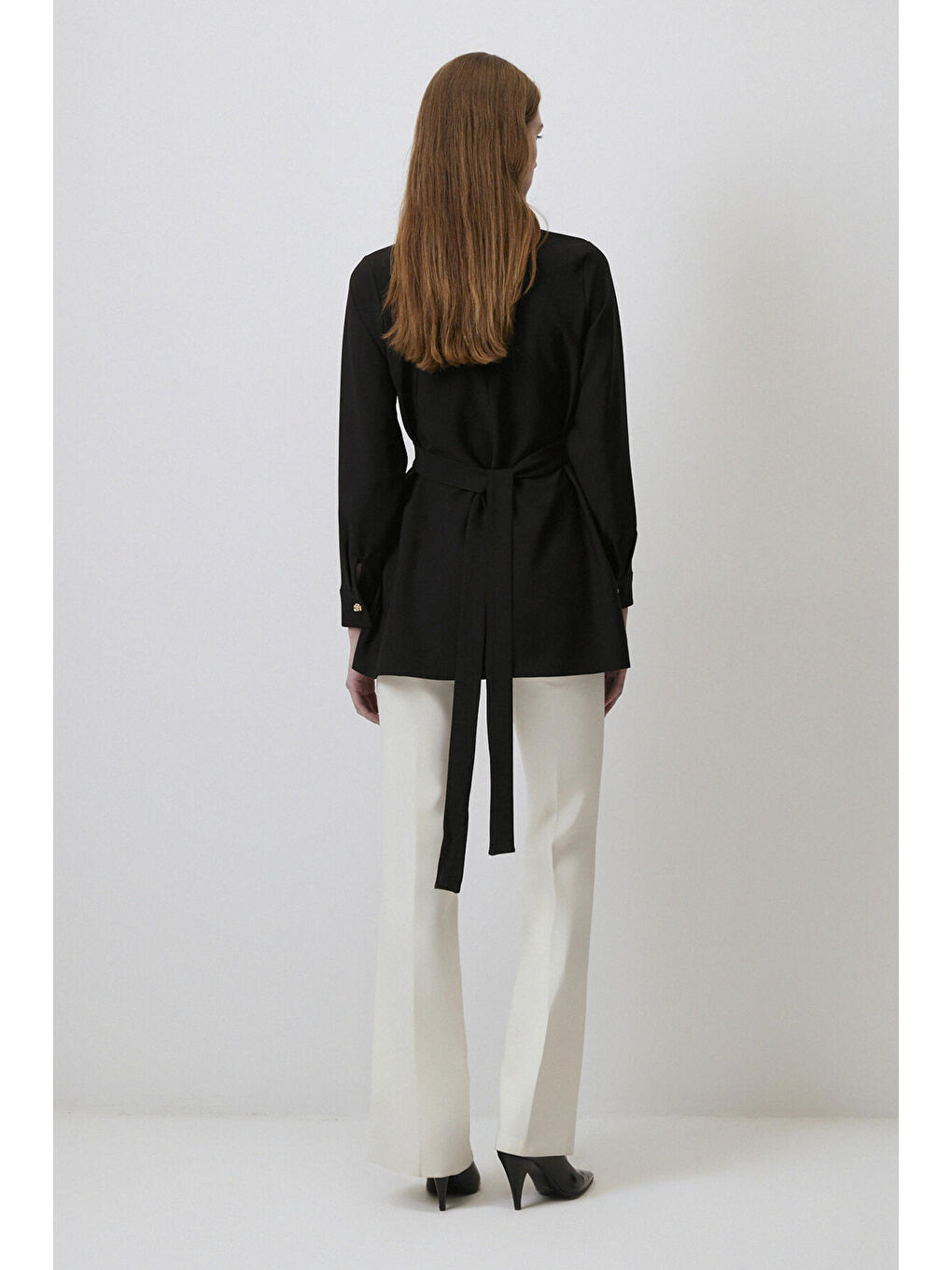 Siyah Bağlama Detaylı Tunik-4