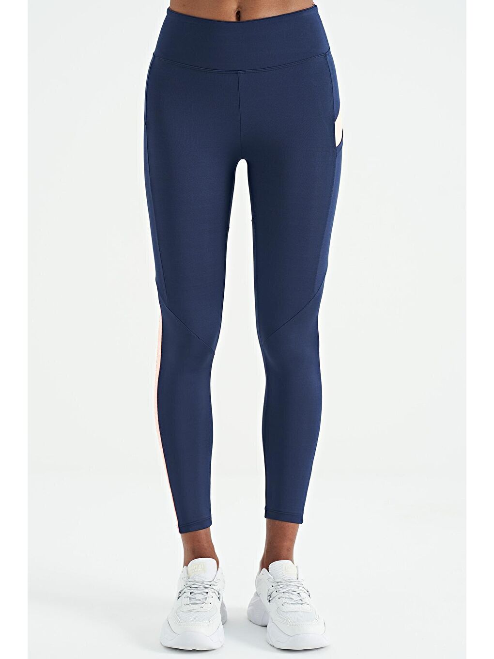 İndigo Ön Arka Şerit Detaylı Gizli Cepli Yüksek Bel Slim Fit Kadın Tayt - 94630