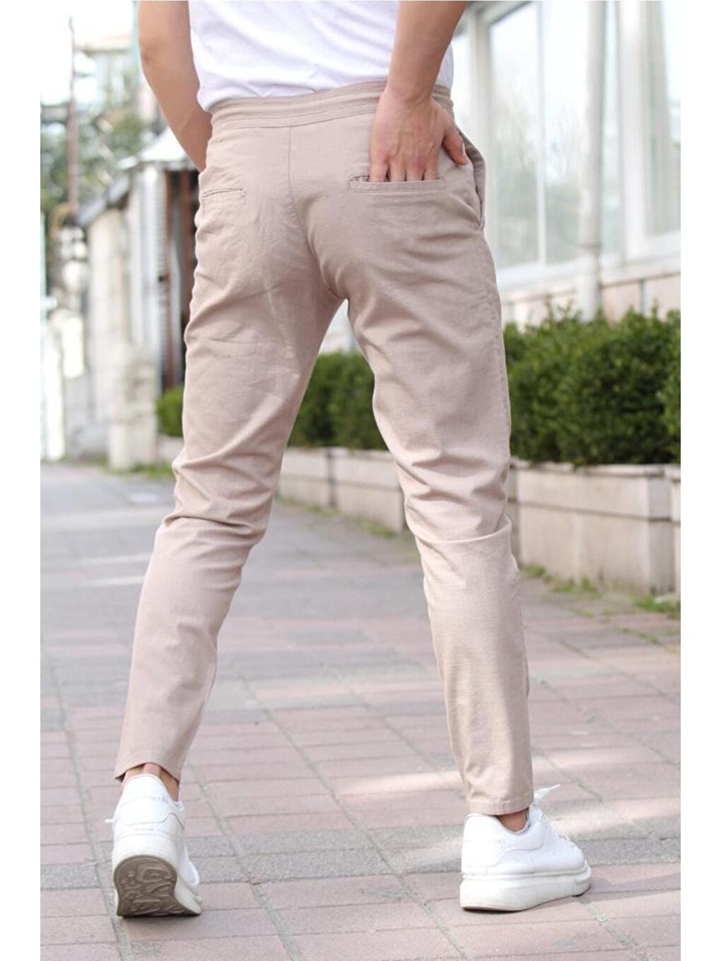 Tarz Cool Vizon Erkek Eganis Ipli Jogger Düğmeli Kumaş Pantolon - 3