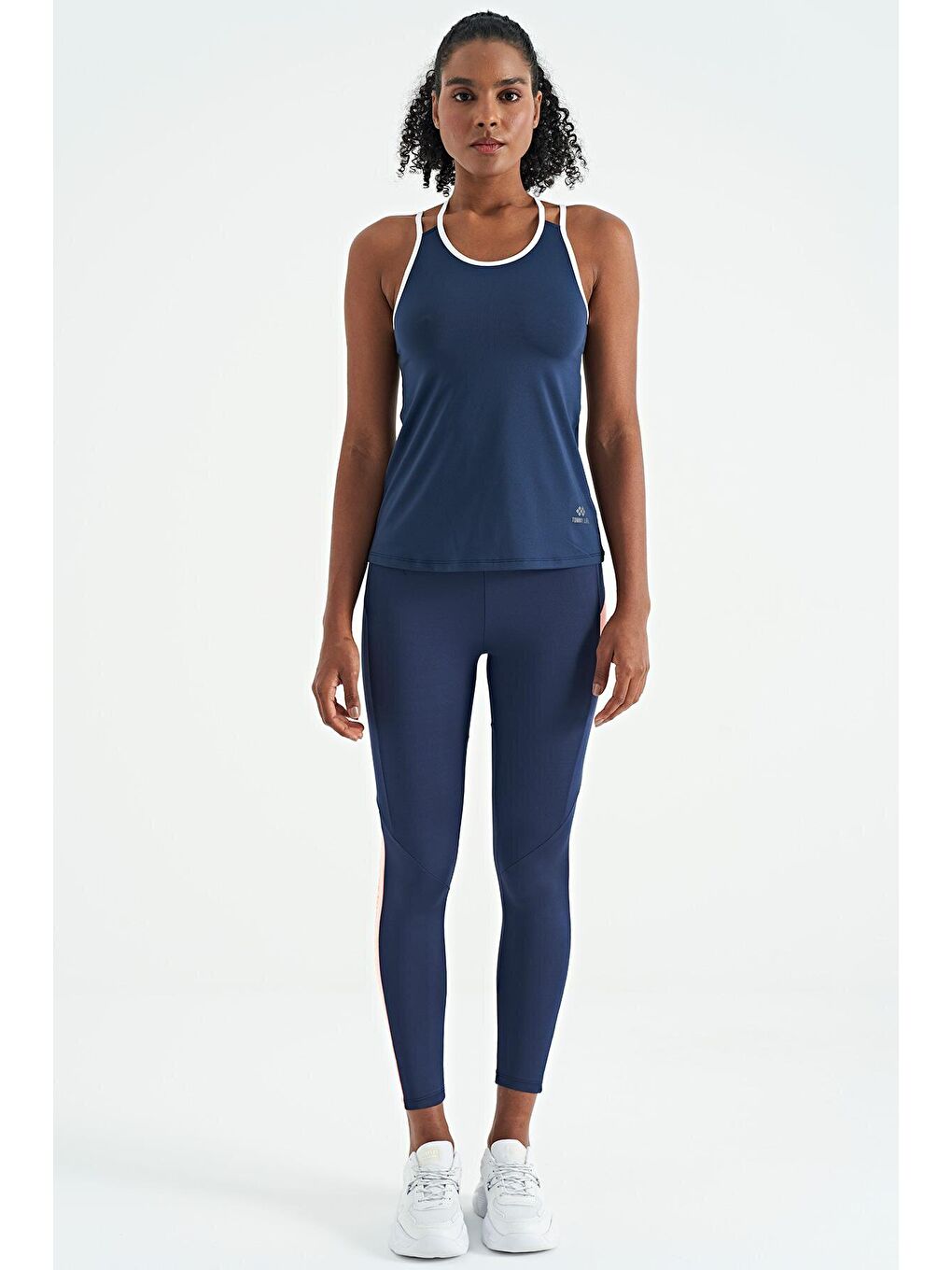 İndigo Ön Arka Şerit Detaylı Gizli Cepli Yüksek Bel Slim Fit Kadın Tayt - 94630-1