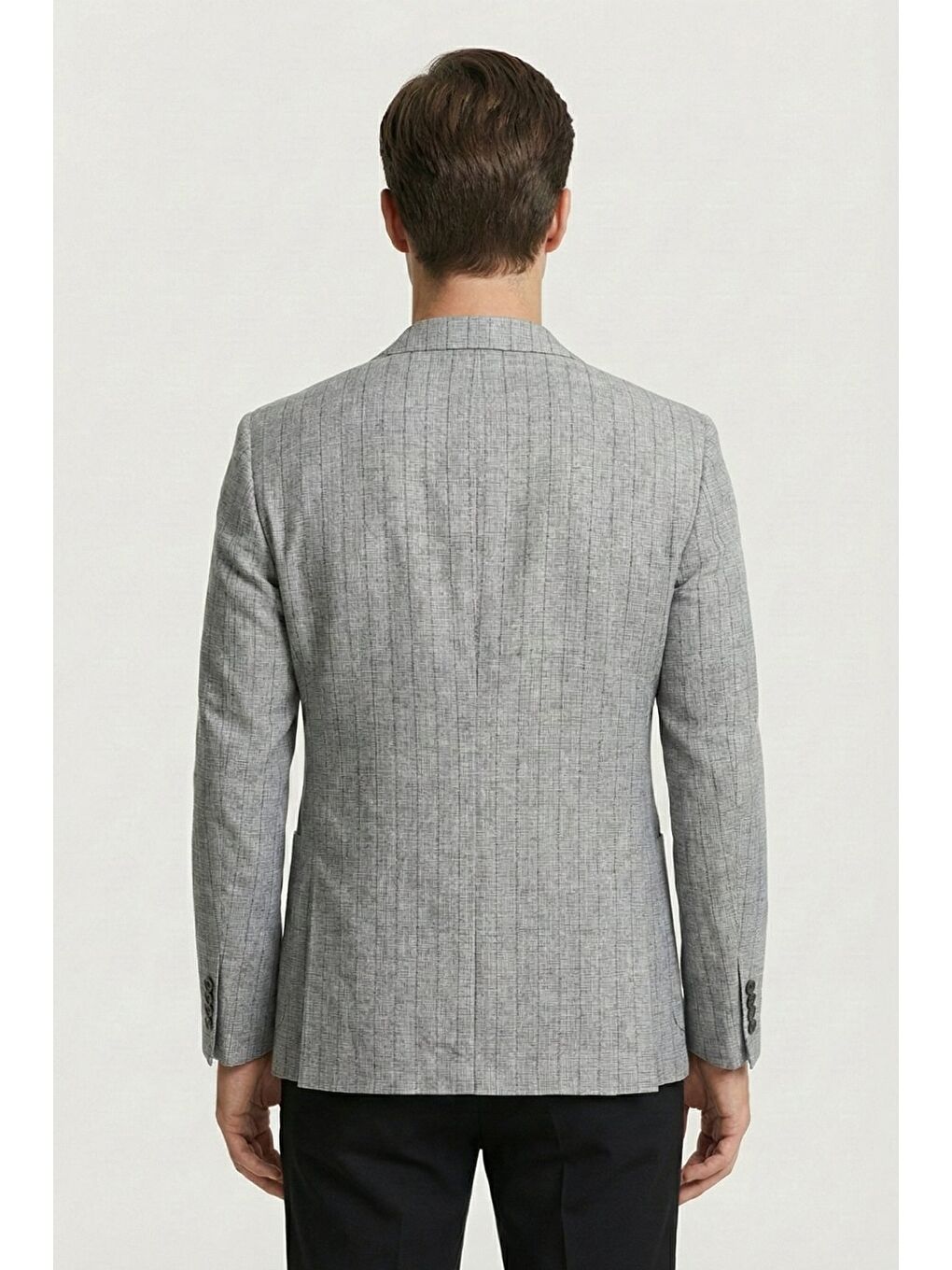 Giotelli Erkek Gri Roma Kalıp Çizgili Sivri Yaka 6 Drop Astarsız Standart Boy Ceket-3