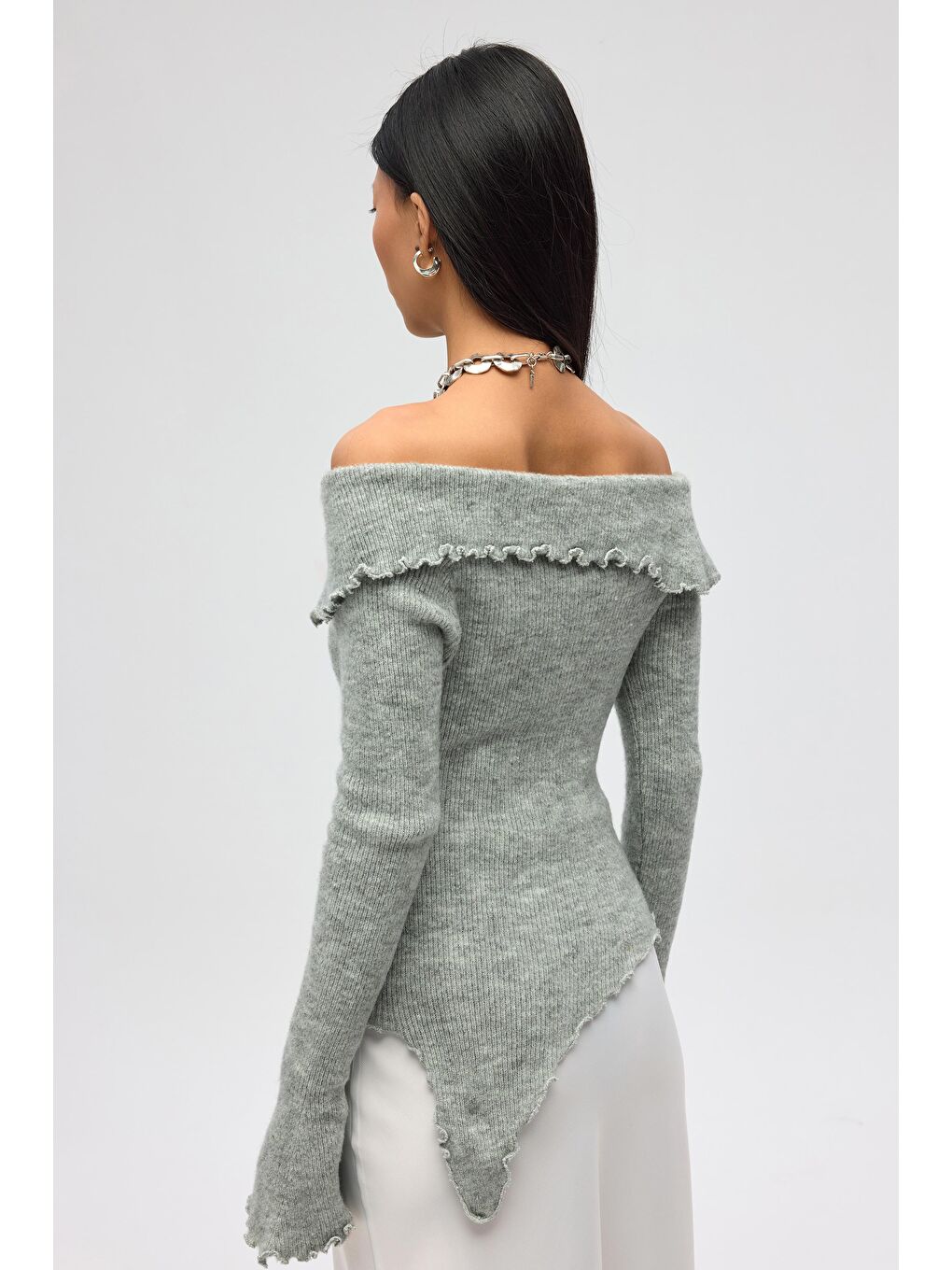 Casica Carmen Yaka Gri Triko Kazak-3