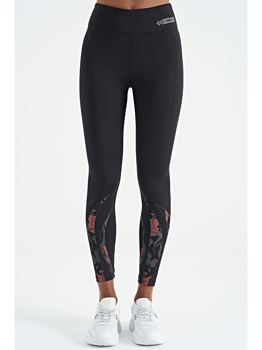 Siyah Ön Arka Bilekleri Baskılı Yüksek Bel Slim Fit Kadın Tayt - 94634