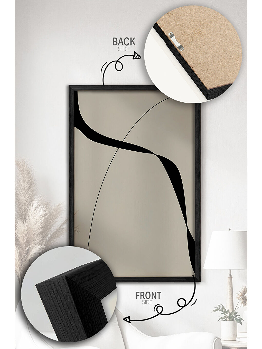 Beyaz 2 Parça Gerçek Siyah Renkli Çerçeveli Tablo Seti - Model 1 - ERSY2LIMODEL1-SIYAH-1