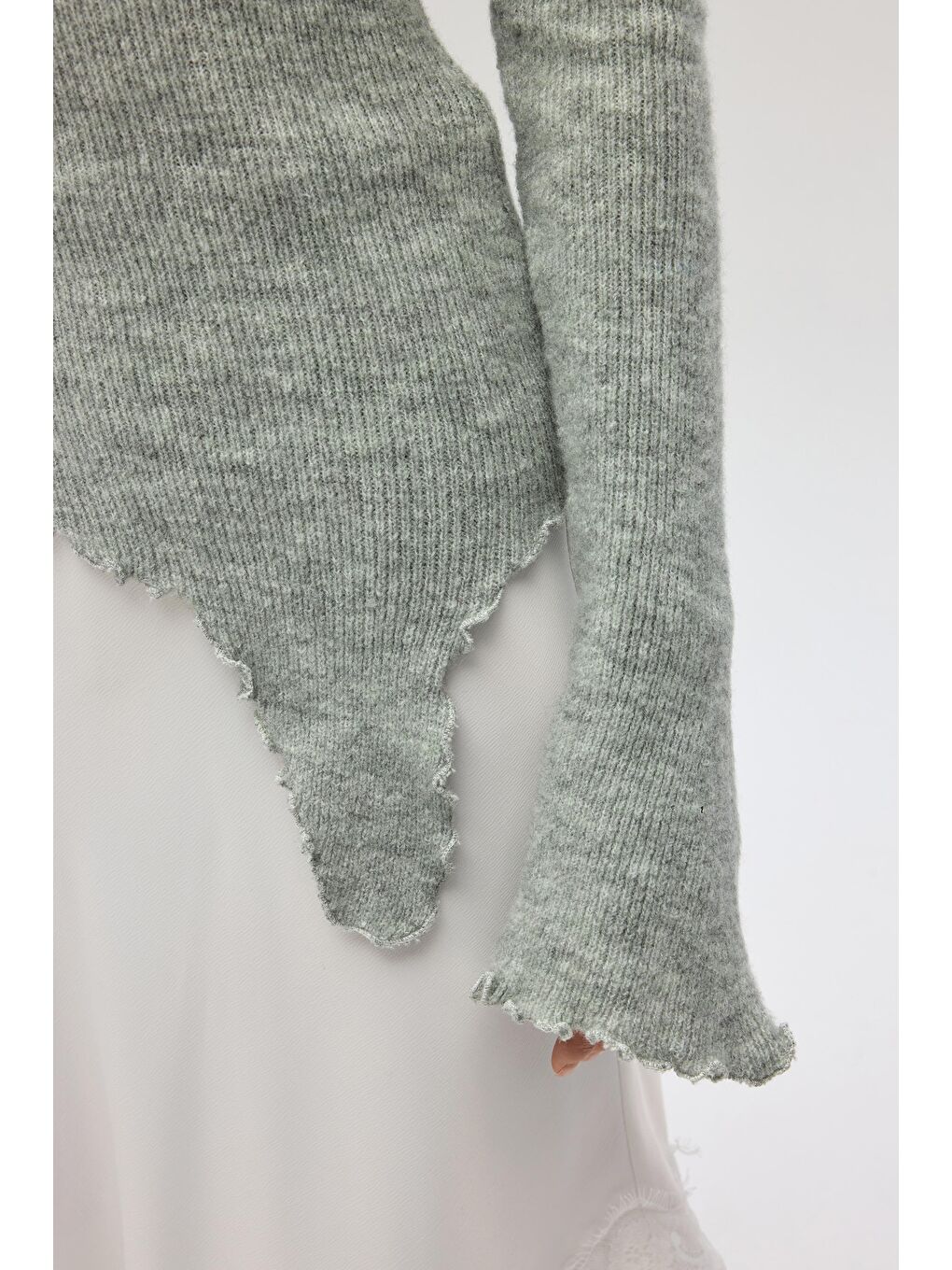 Casica Carmen Yaka Gri Triko Kazak-7