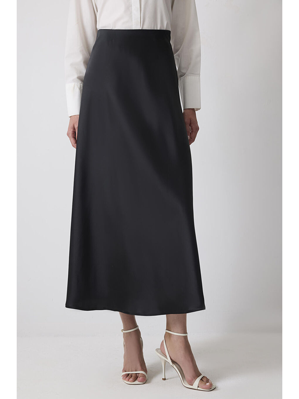 Siyah Basıc Saten Etek-1