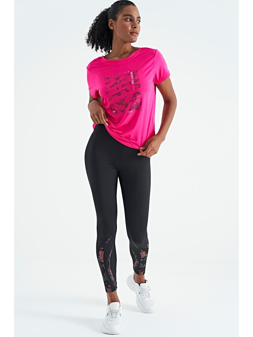 Siyah Ön Arka Bilekleri Baskılı Yüksek Bel Slim Fit Kadın Tayt - 94634-1