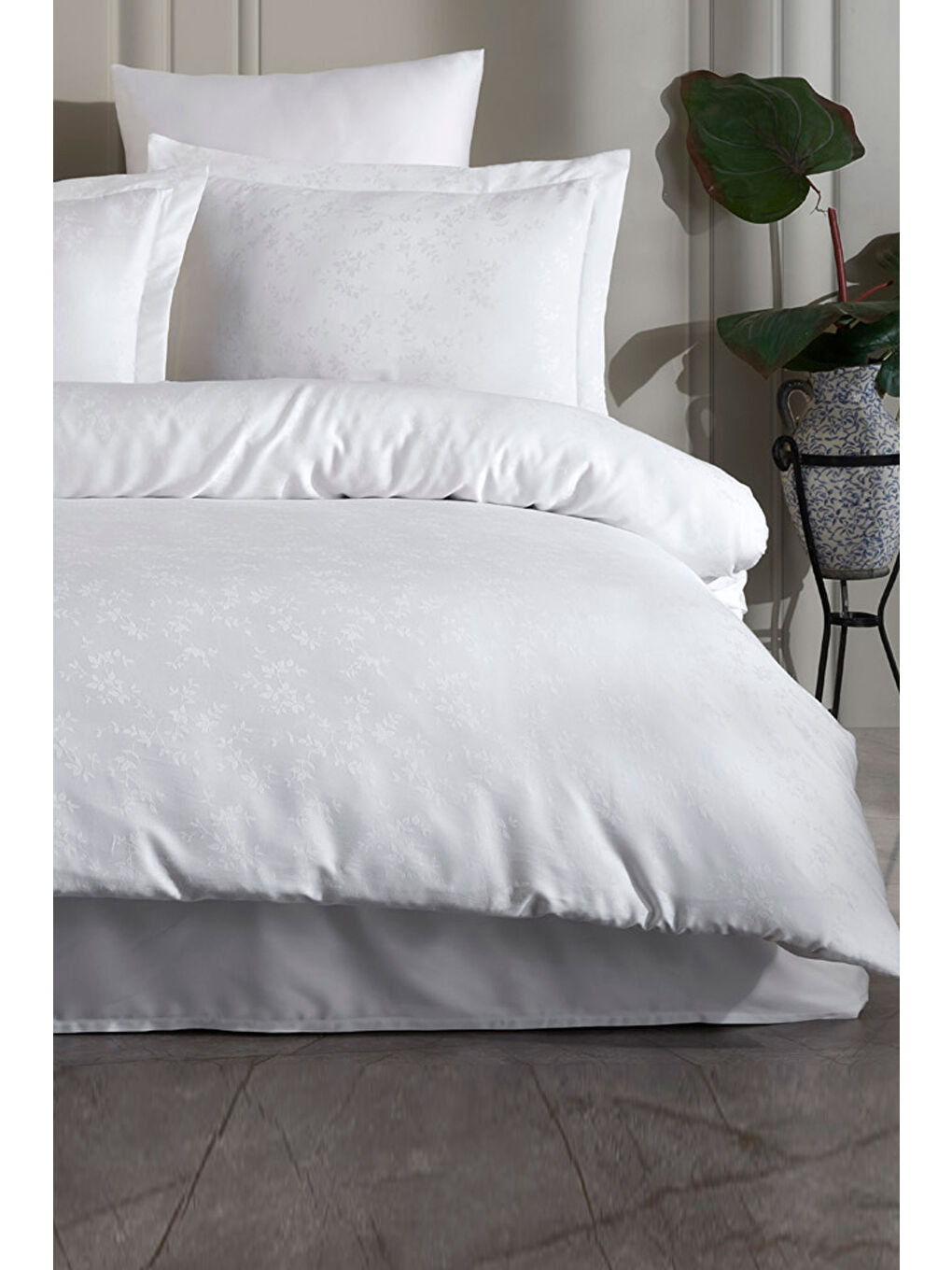 Karışık Liyosel Jakar Nevresim Takımı Tek Kişilik - Eva Beyaz-1