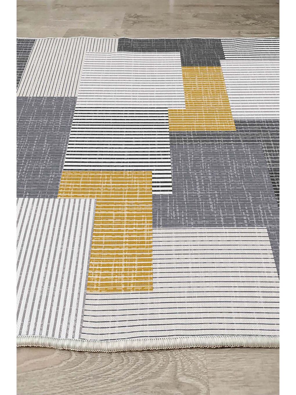 Gri Pamuk Taban, Yıkanabilir, Kaydırmaz Taban, Modern Halı  120 x 180 cm-5