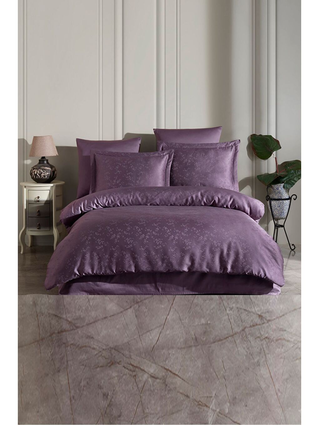 Karışık Liyosel Jakar Nevresim Takımı Tek Kişilik - Eva Mürdüm