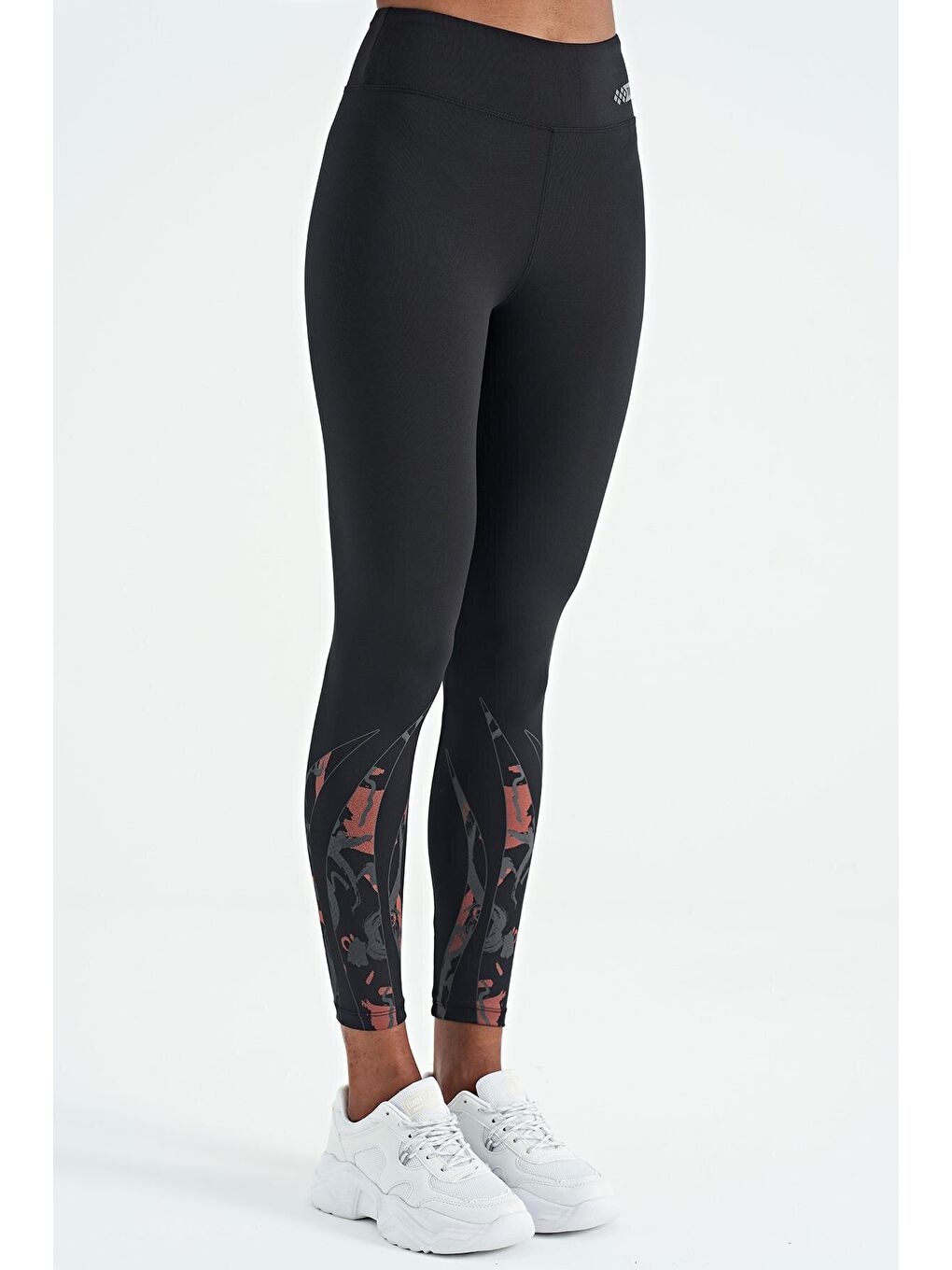 Siyah Ön Arka Bilekleri Baskılı Yüksek Bel Slim Fit Kadın Tayt - 94634-2