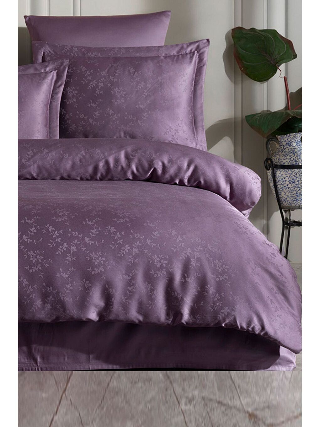 Karışık Liyosel Jakar Nevresim Takımı Tek Kişilik - Eva Mürdüm-1