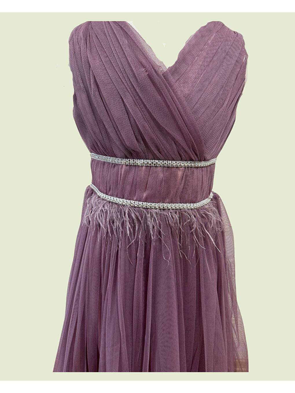 Mor Beli Taşlı Askılı Abiye 8128-1