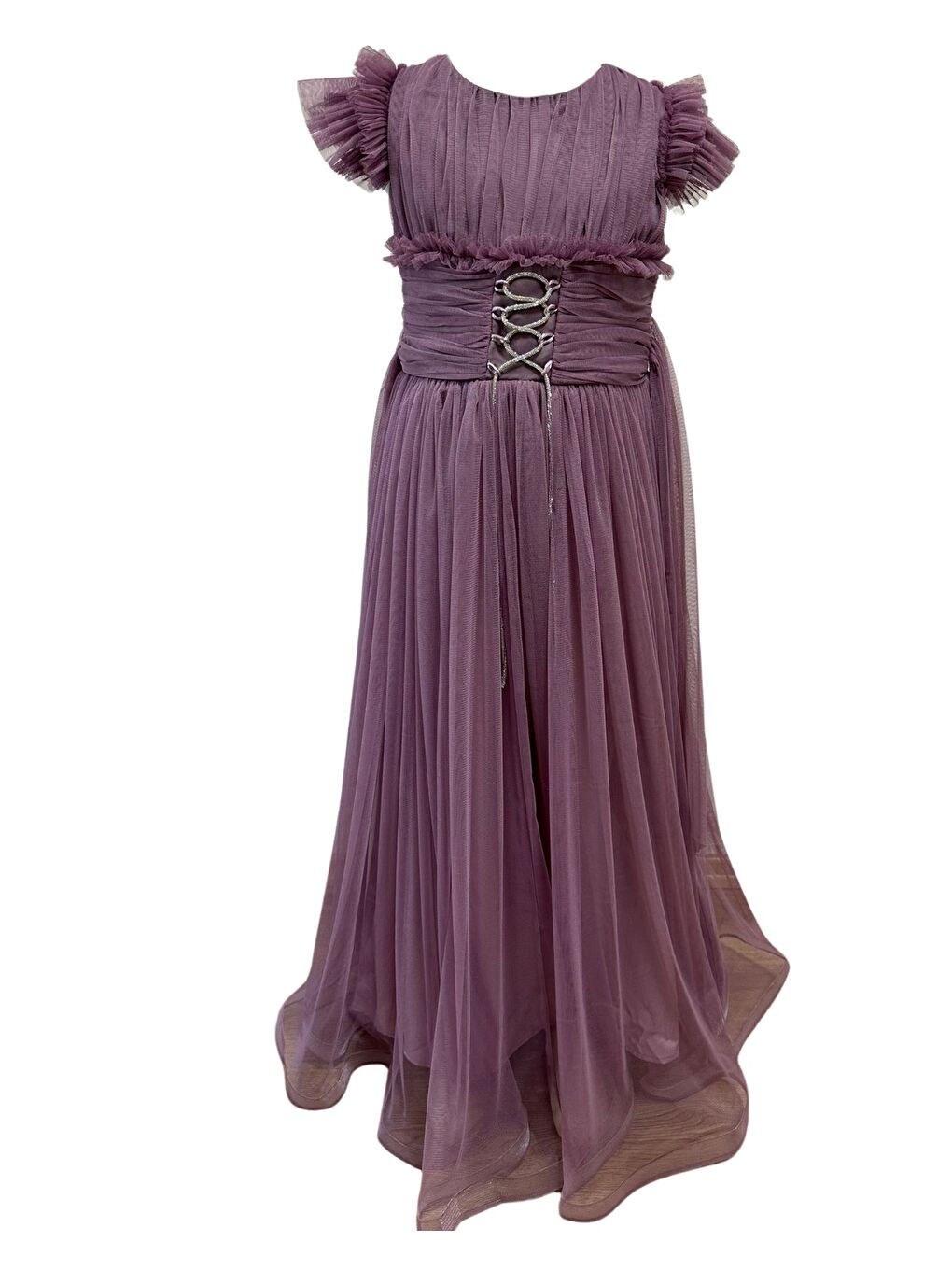 Mor Beli Taşlı Püsküllü Abiye 3005