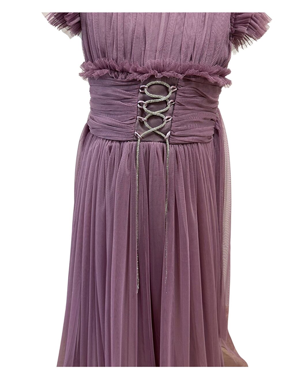 Mor Beli Taşlı Püsküllü Abiye 3005-1