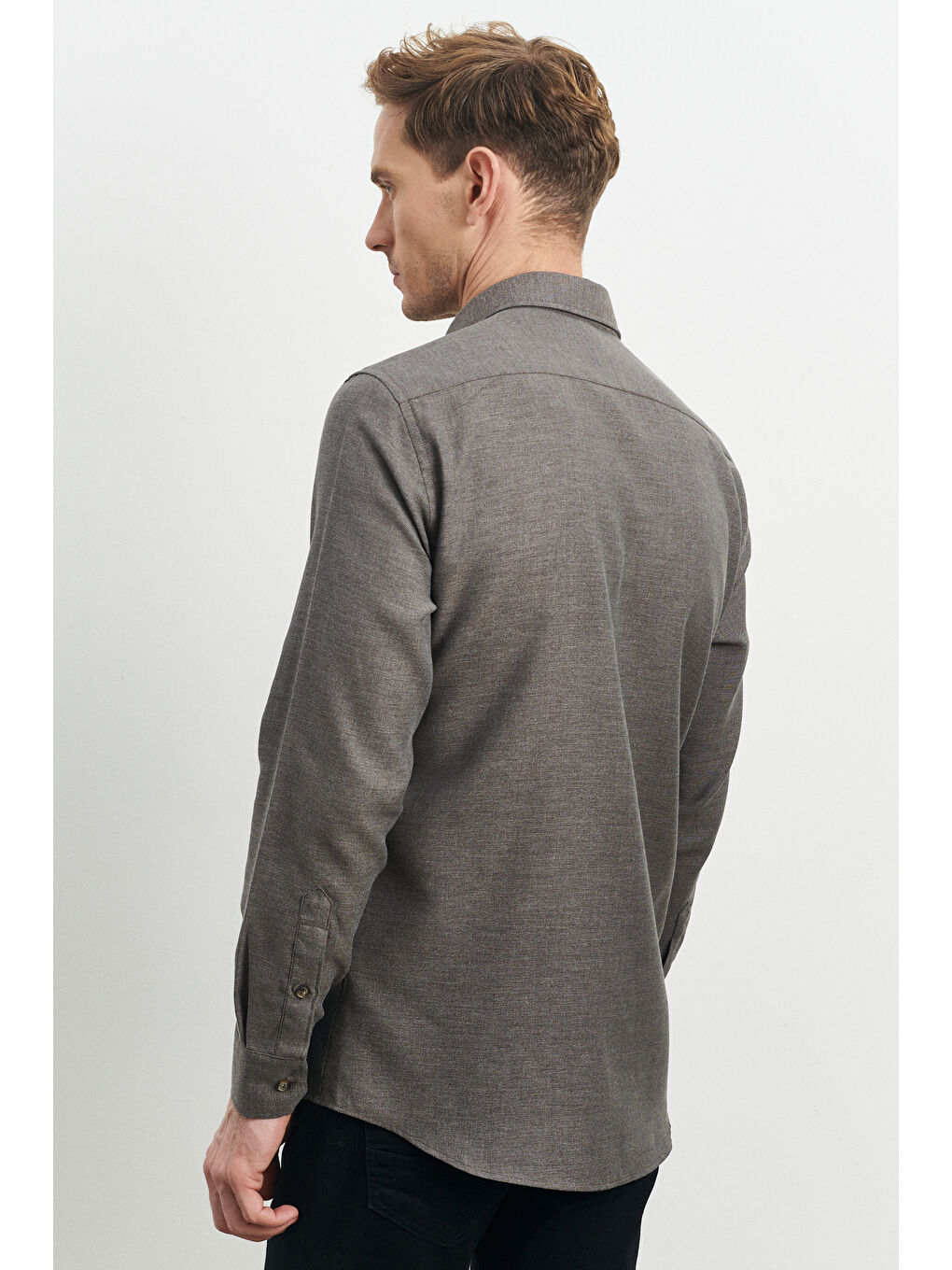 Erkek Kahverengi Slim Fit Dar Kesim Düğmeli Yaka Flanel Oduncu Gömlek-4