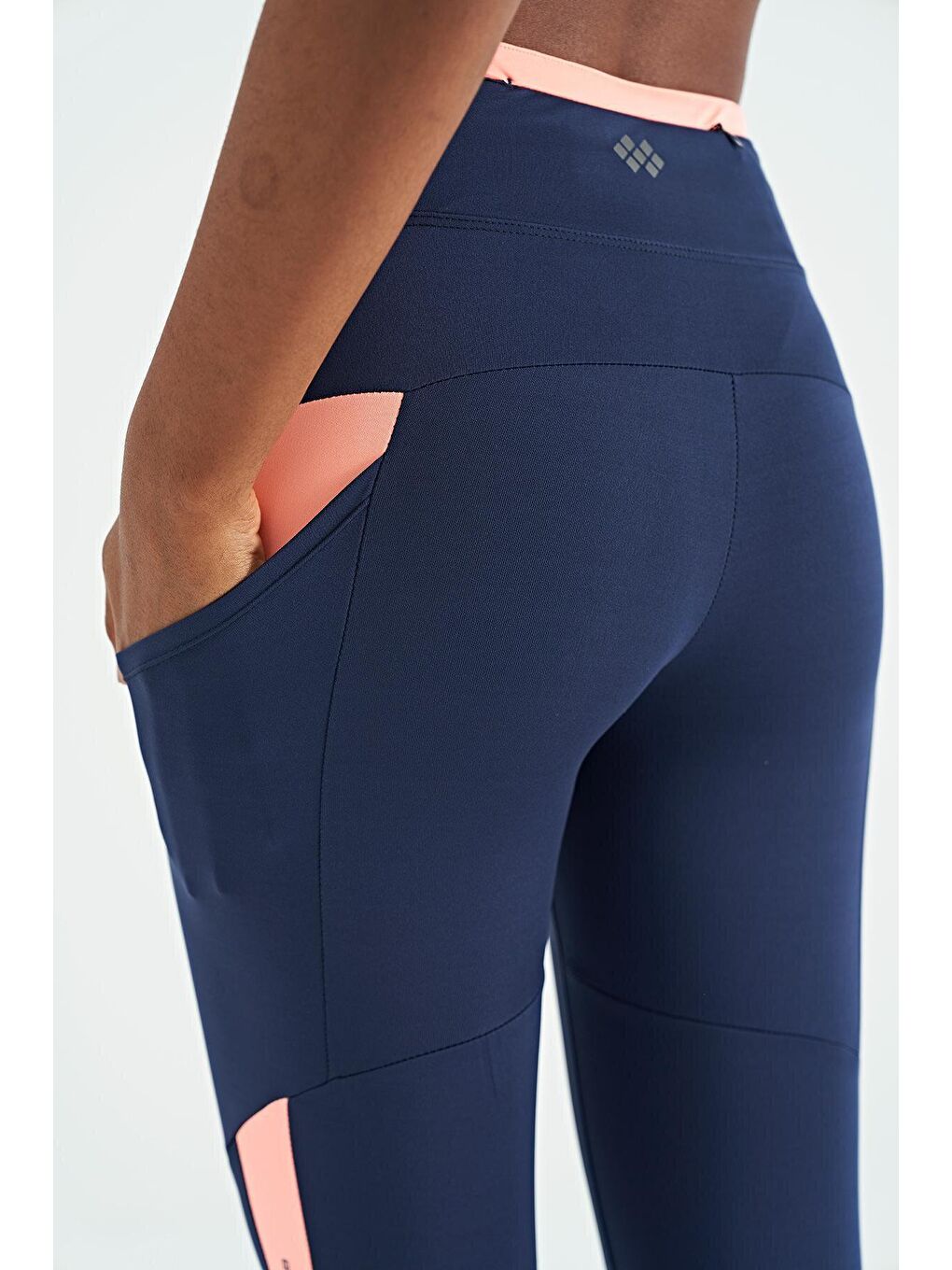 İndigo Ön Arka Şerit Detaylı Gizli Cepli Yüksek Bel Slim Fit Kadın Tayt - 94630-4