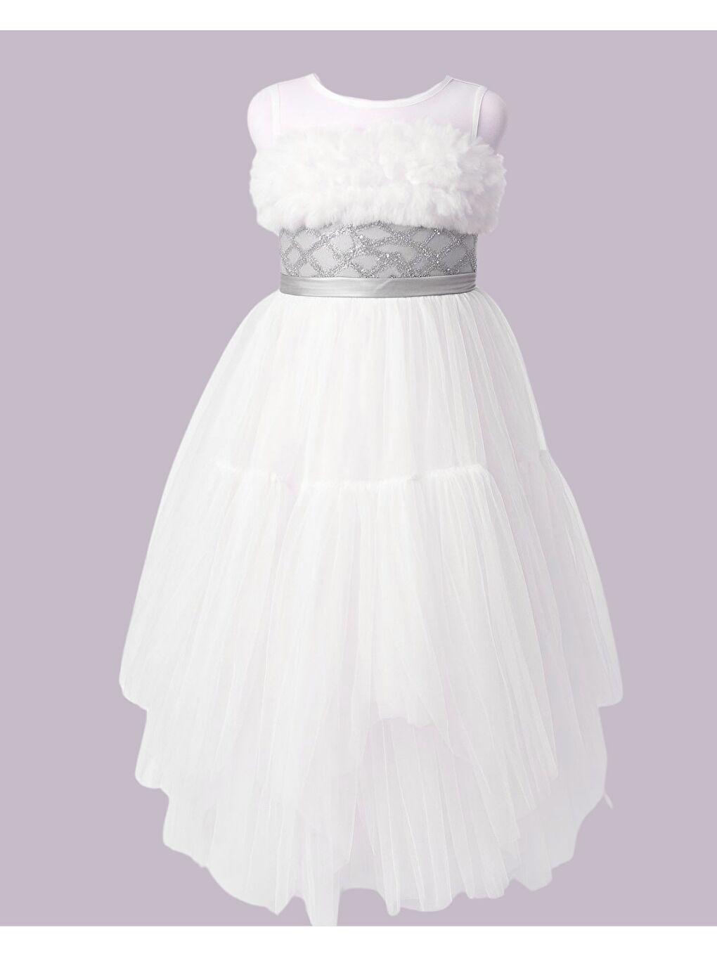 Beyaz Beli Taşlı Askılı Abiye 2303