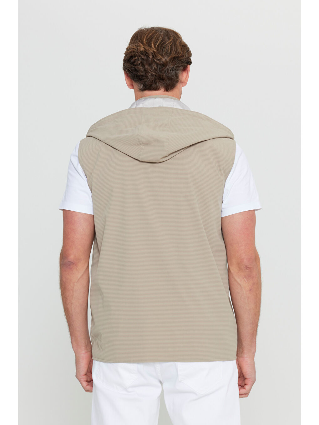 Erkek Bej Standart Fit Normal Kesim Desenli Casual Yelek-1