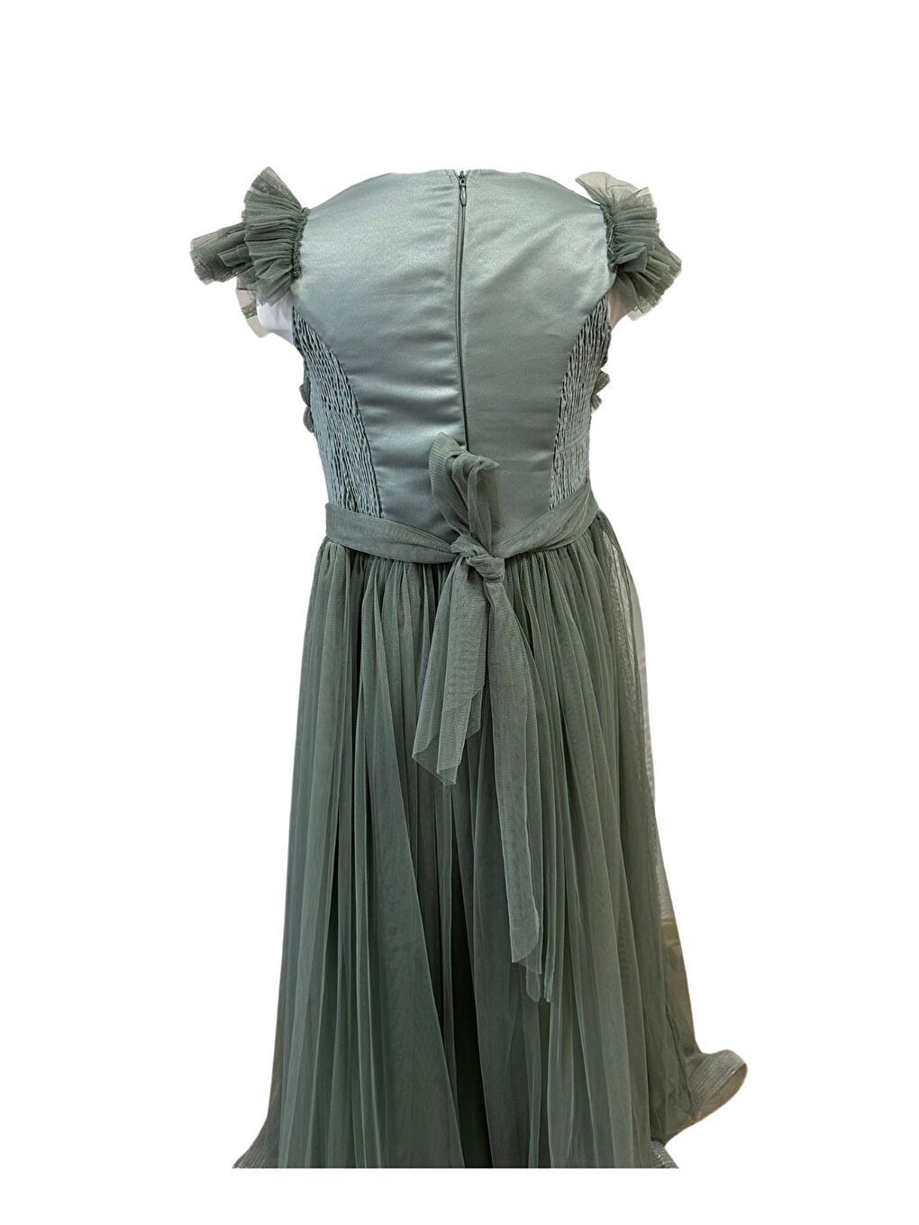 Yeşil Beli Taşlı Püsküllü Abiye 3005-2