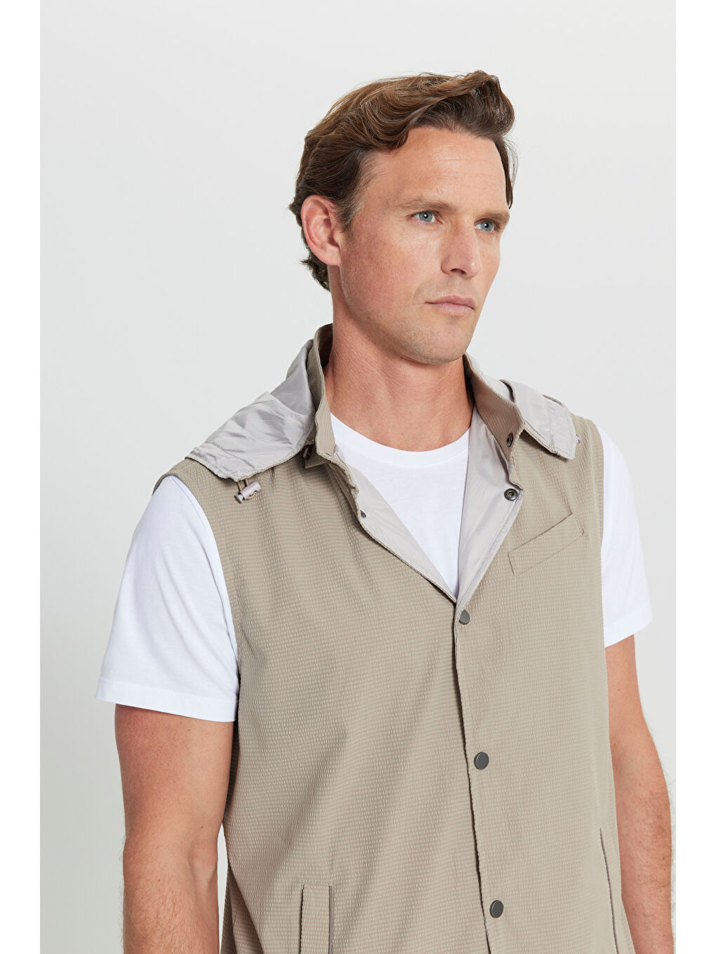 Erkek Bej Standart Fit Normal Kesim Desenli Casual Yelek-3