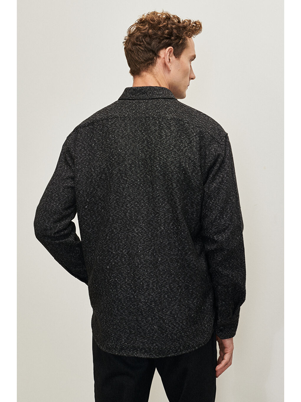 Erkek Antrasit Oversize Fit Geniş Kesim Düğmeli Yaka Desenli Kışlık Gömlek Ceket-5