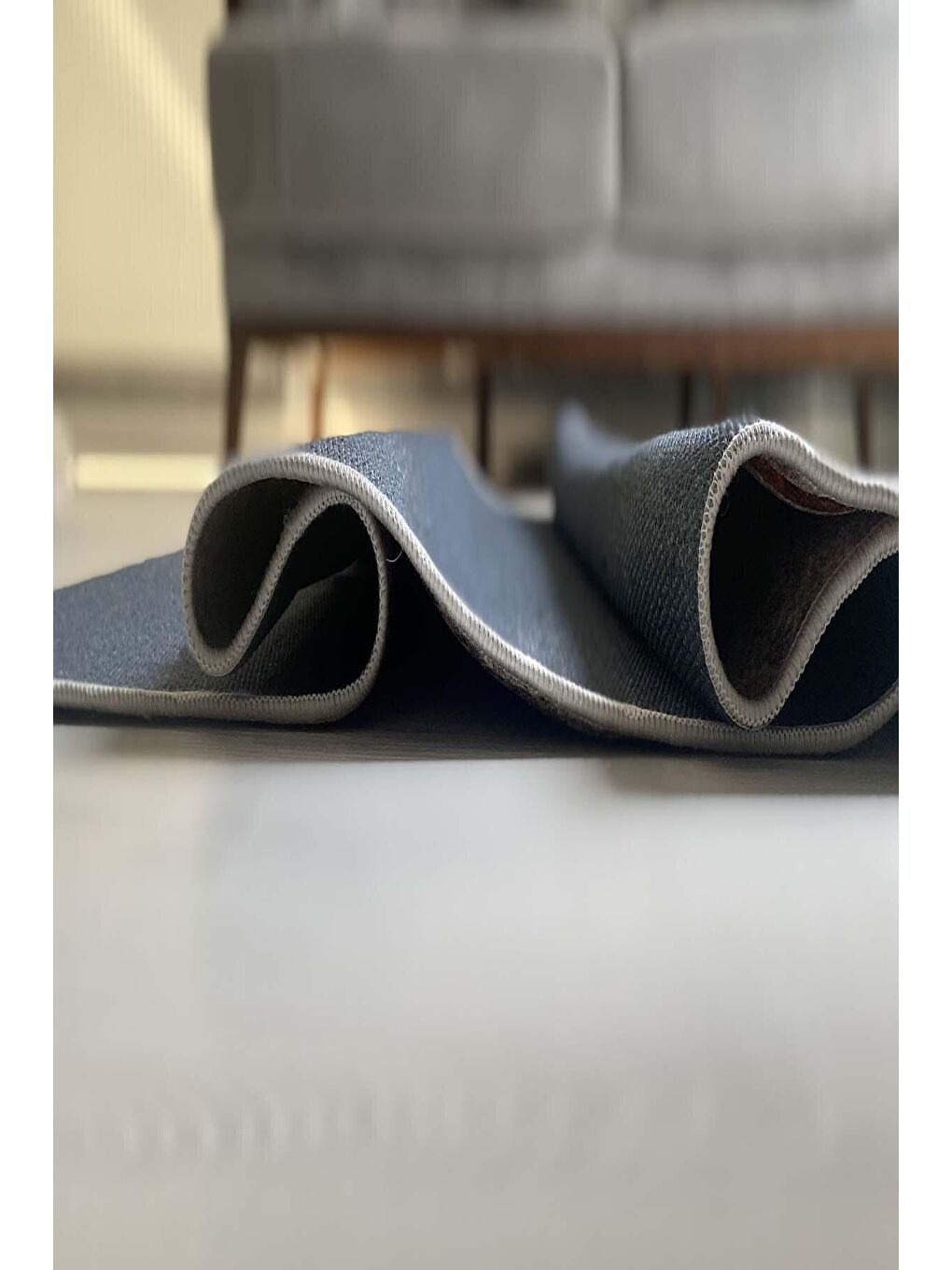 Gri Pamuk Taban, Yıkanabilir, Kaydırmaz Taban, Modern Halı  120 x 180 cm-6