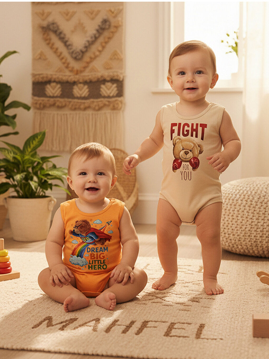 Bej 2'Li Atlet %100 Pamuklu Çıtçıtlı Bebek Body Zıbın 25-886-1