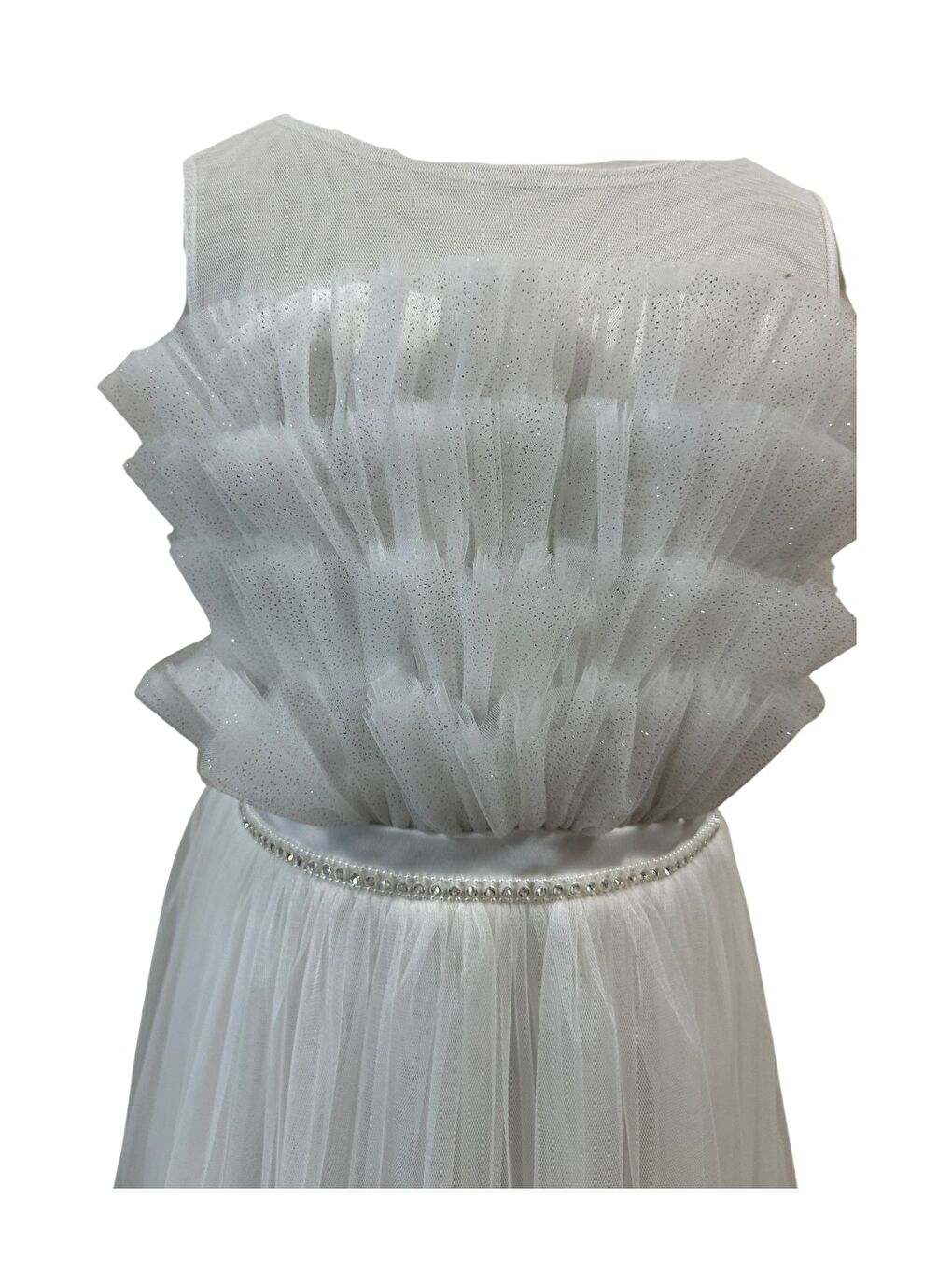 Beyaz Beli Taşlı Püsküllü Abiye 2307-1