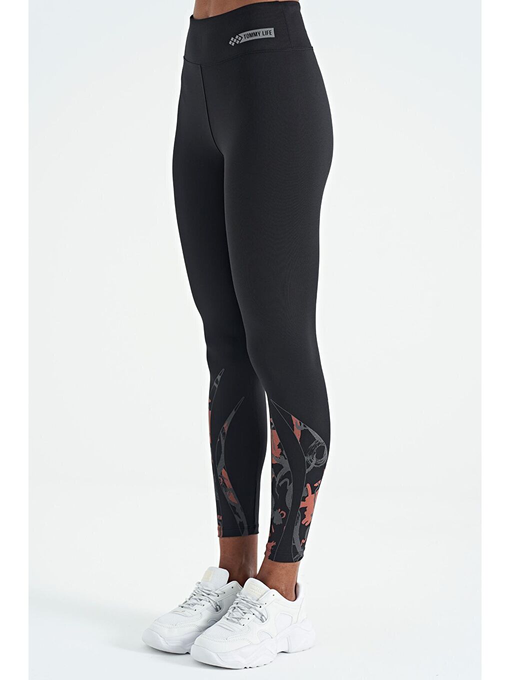 Siyah Ön Arka Bilekleri Baskılı Yüksek Bel Slim Fit Kadın Tayt - 94634-3